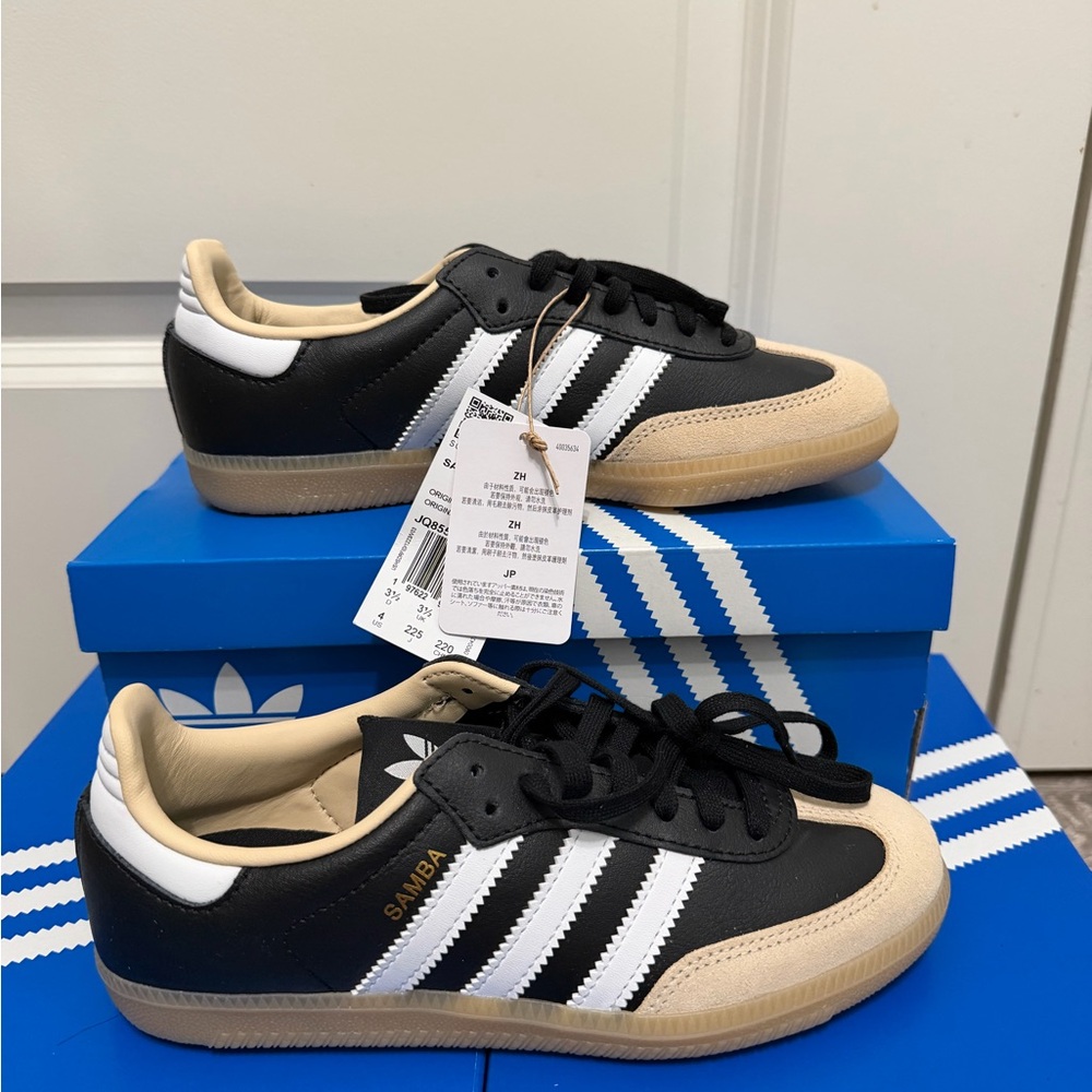 adidas Samba Sneakers in Black, White & Tan size 4 kids / size 5 women’s